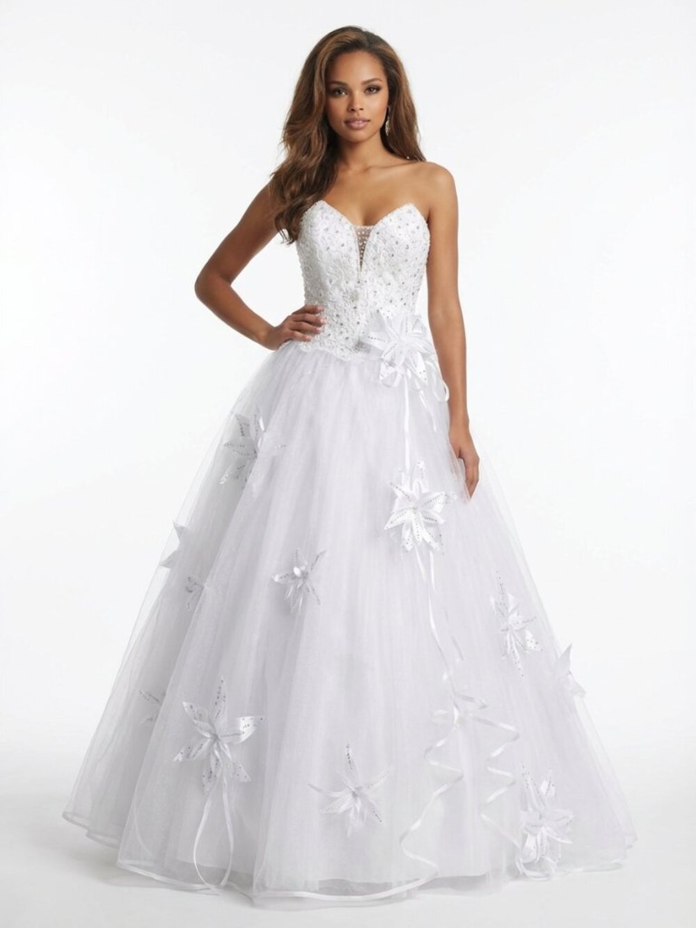 Luxury Couture Embroidered Crystals 3D Lilies Flowers Runway Wedding Dress Gown